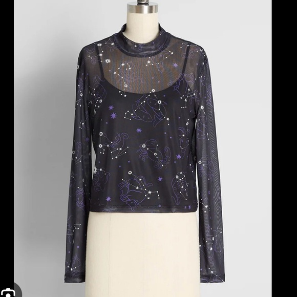 Modcloth Tops - 🎊 modcloth Black Friday Zest Of The Zodiac Mesh Mock Neck Top Sz AU 6 US S
